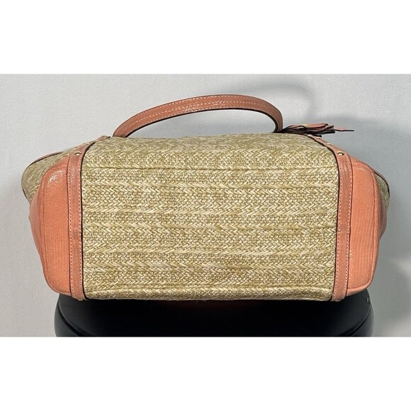 Coach Alexandra Straw Studded Tote Bag In Natural/Coral Peach F21959 - Picture 7 of 12